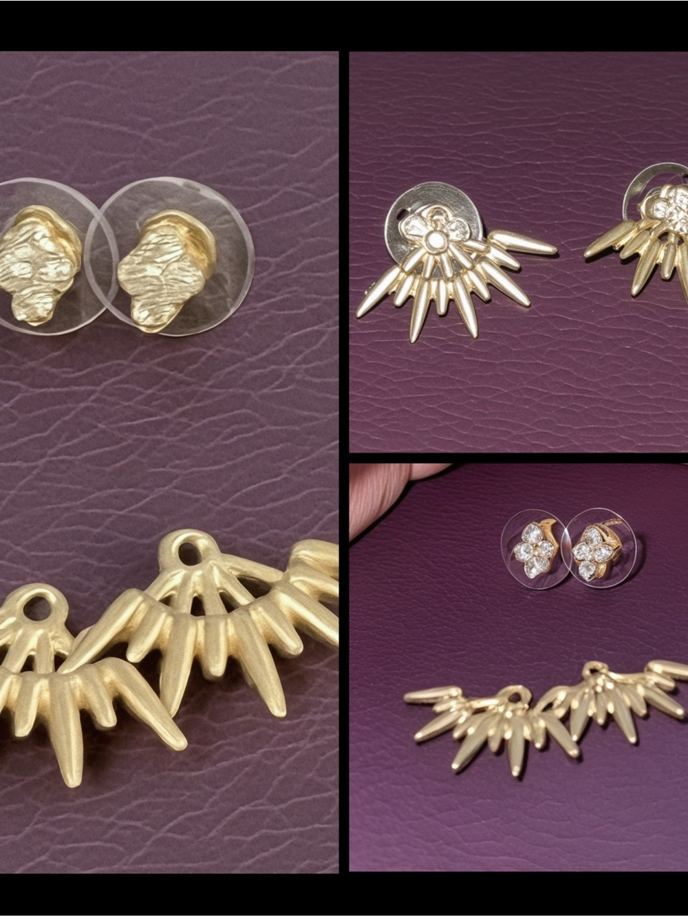 Two looks in one pair -Gold and Clear Crystal Floral Stud Earrings